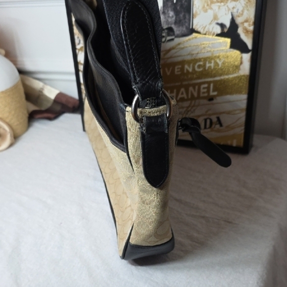 Coach Black and Tan Messenger Bag with Yellow Stripe - Picture 3 of 13